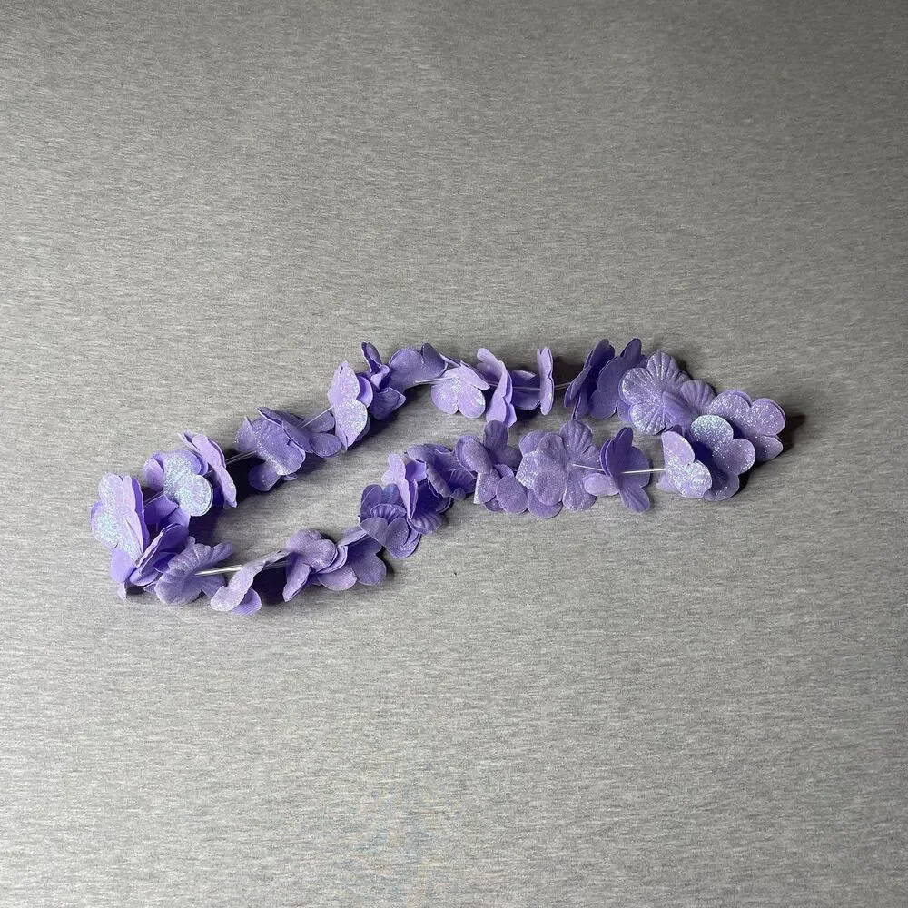 Purple Shimmer Faux Silk Flower Hawaiian Leis Necklace